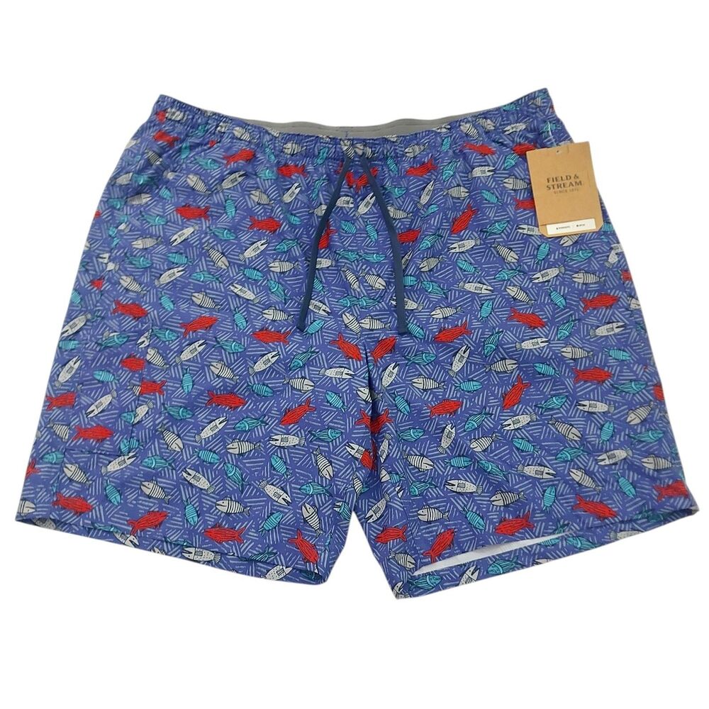 Field & Stream Board Shorts Mens 2XL Blue Fish Print Surfing Beach Travel Summer